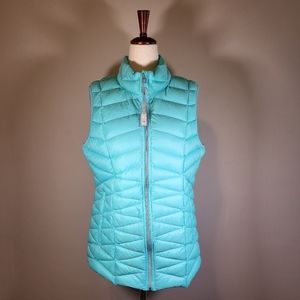 Sold - Tangerine Teal Puffer Vest Size Large with Pouch Bag